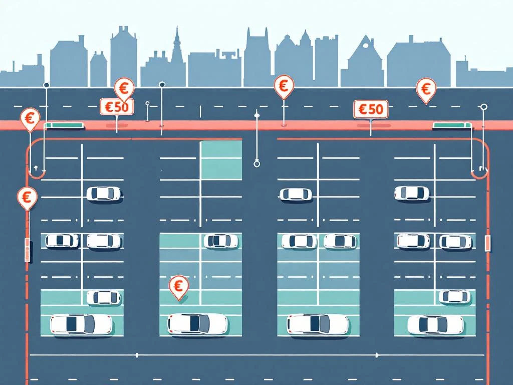Georganiseerde parkeerplaatsen in Amsterdam West met prijsaanduiding en betaalbare plekken in groen gemarkeerd